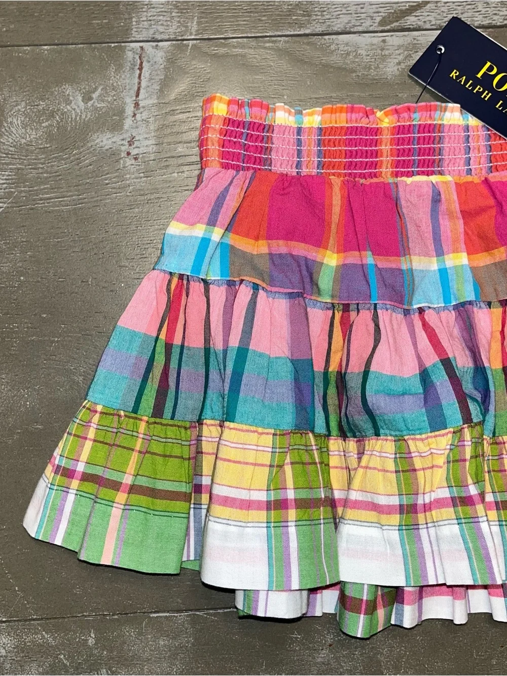 Polo Ralph Lauren Infant Plaid Pink Green Mini Skirt Ruffle Smocked NWT Girls 2